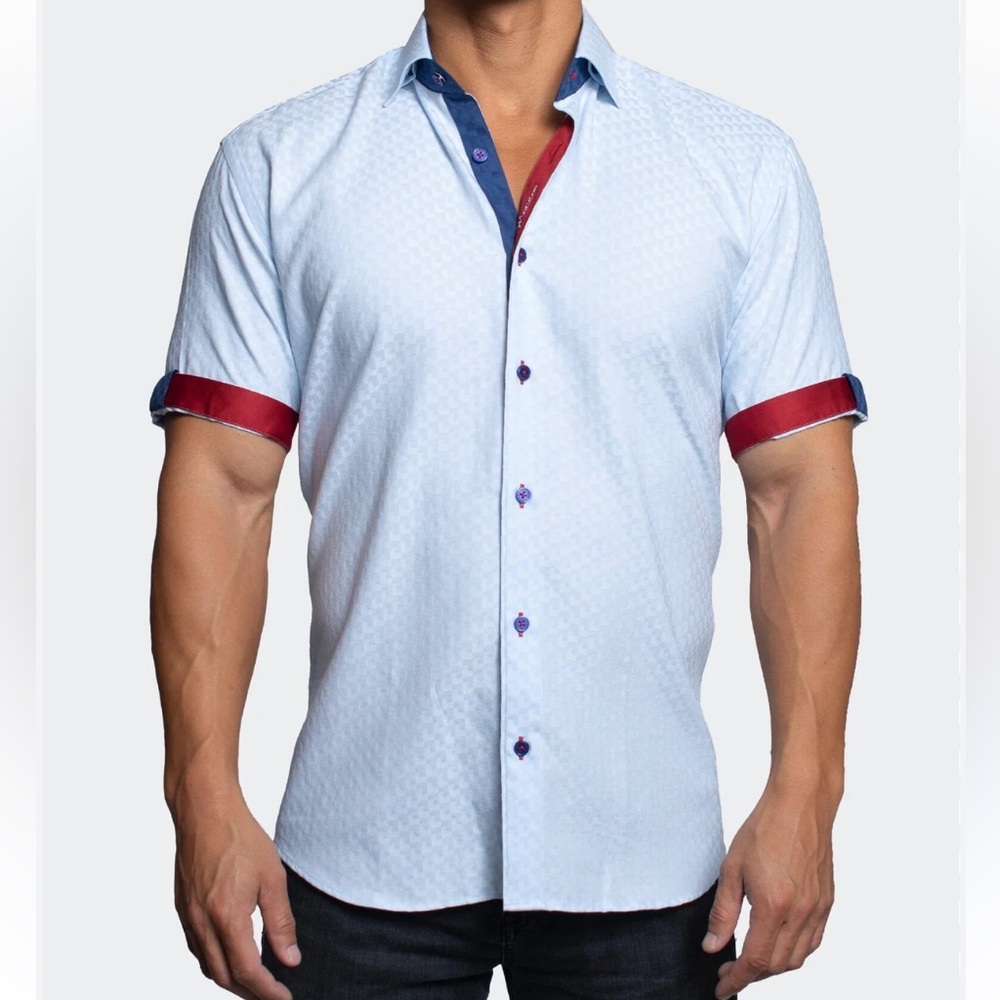 Maceoo Paris Fresh L Light Blue Luxury‎ Men's 2XL Button Down Short Sleeve Shirt